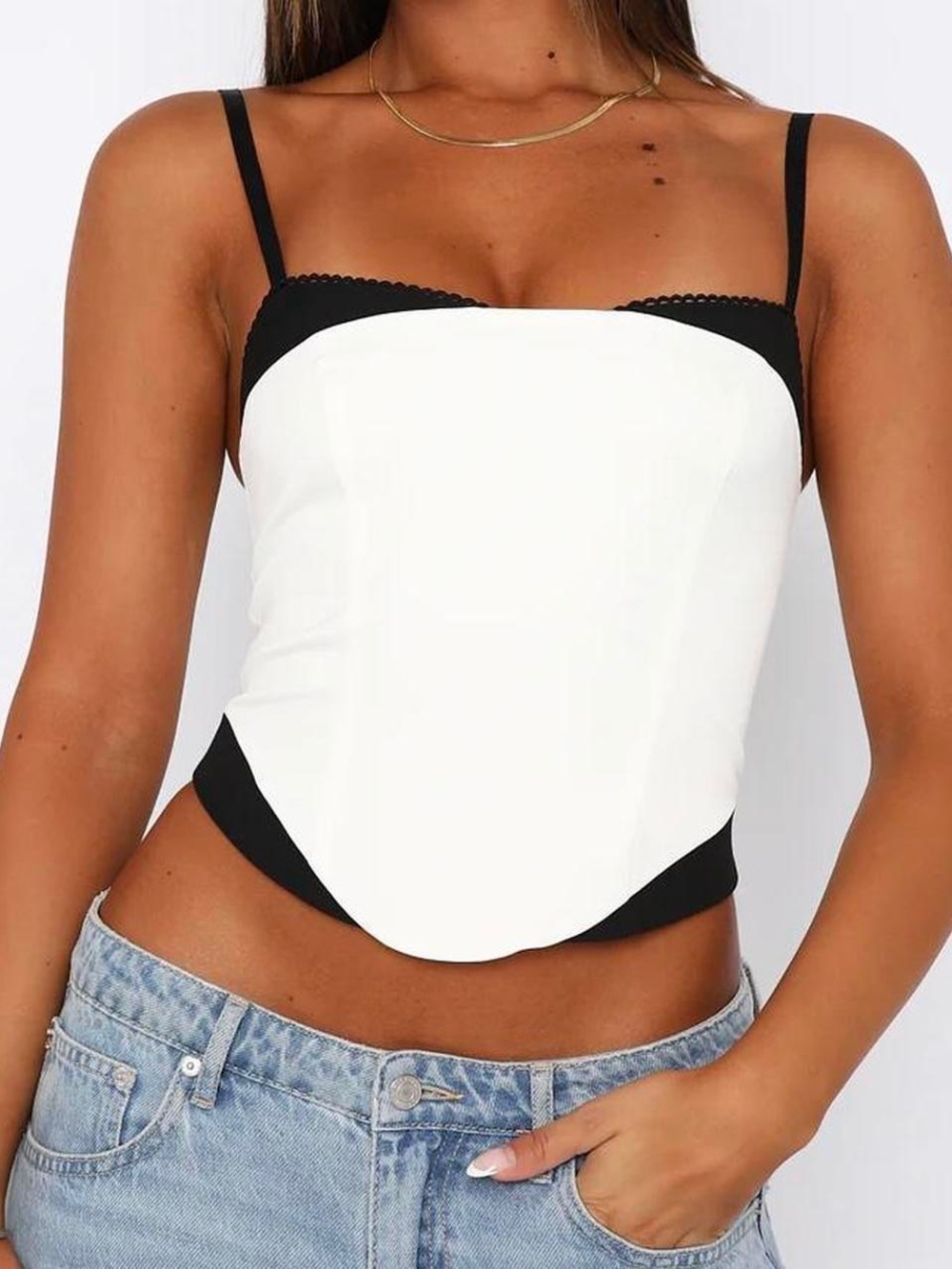 White Fox Black & White Strapless Corset Crop Top